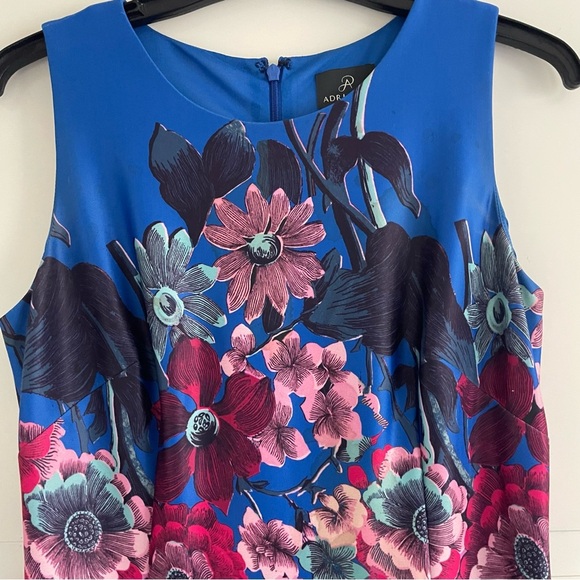 Adrianna Papell Blue Red Floral Scuba Fitted Knee Length Dress 20670 - Picture 5 of 10